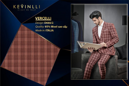 D666/2 Vercelli CVM - Vải Suit 95% Wool - Đỏ Caro